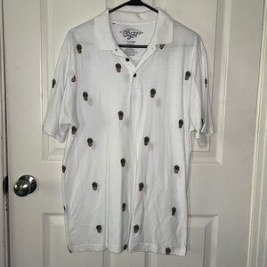 Men’s Pineapple Embroidered White Collared Polo Shirt